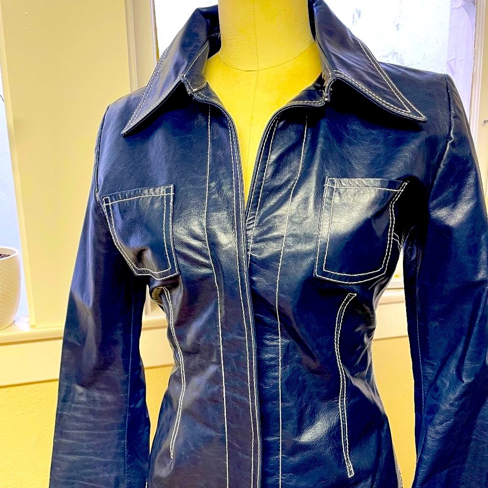 Jonathan A. Logan Handmade Custom Blue Leather Fitted Jacket
